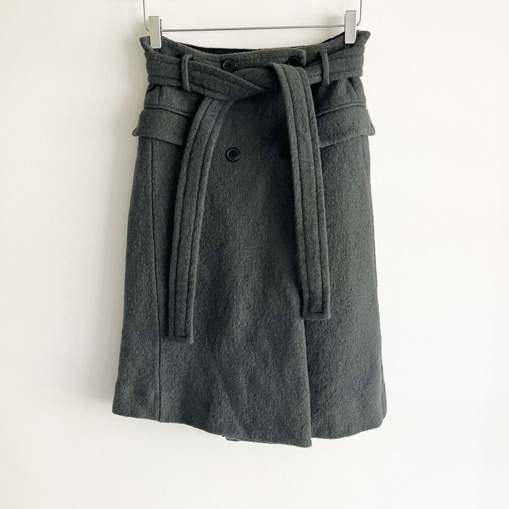 Zara Studio Size Small Dark Gray Wool Double Breasted Belted A Line Midi Skirt